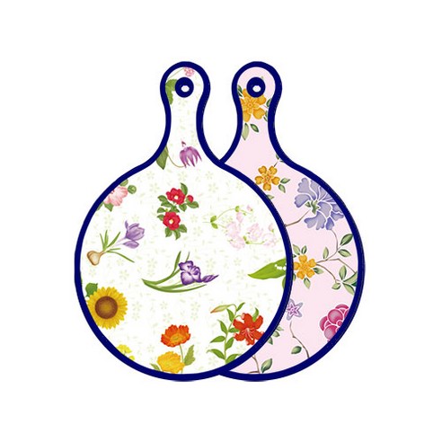 로엠디자인 블루에디션 양면 디자인 원형 서빙도마 플라워동백, 로맨틱레드floral연분홍색, 1개