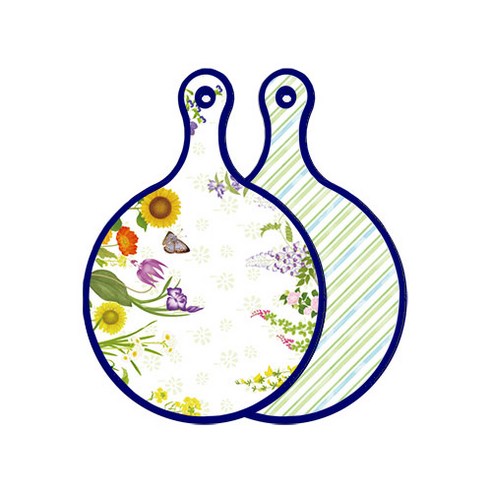 로엠디자인 블루에디션 양면 원형 서빙 도마 화단, 청백색사선보드, 1개