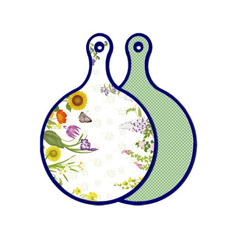 로엠디자인 블루에디션 양면 원형 서빙 도마 화단, 초록색체크, 1개