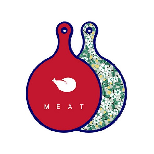 로엠디자인 블루에디션 양면 원형 서빙 도마 미트레드, 플라워회색, 1개