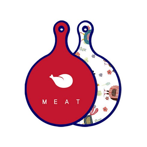 로엠디자인 블루에디션 양면 원형 서빙 도마 미트레드, 닭패턴, 1개