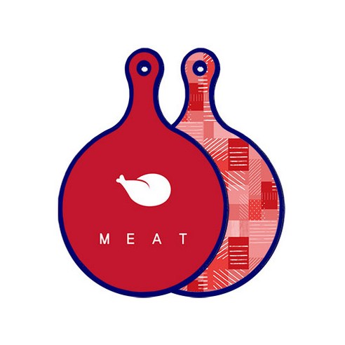 로엠디자인 블루에디션 양면 원형 서빙 도마 미트레드, 장단색체크, 1개