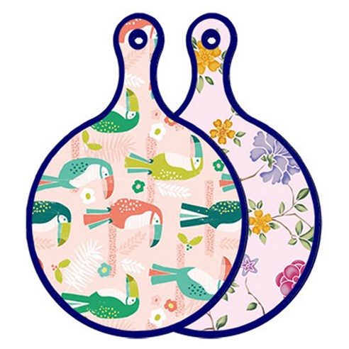 로엠디자인 블루에디션 양면 원형 서빙보드 도마 구관조핑크, 로맨틱레드floral연분홍색보드, 1개