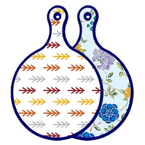 로엠디자인 블루에디션 양면 원형 서빙 도마 소나무화이트, 로맨틱블루floral비색, 1개