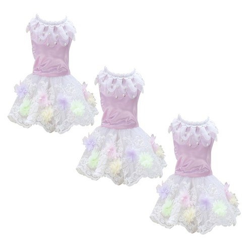에이프릴16 반려동물 꽃장식 진주알 드레스 3p, 핑크