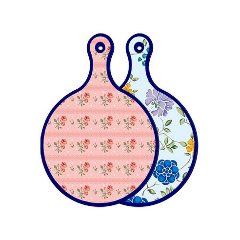 로엠디자인 블루에디션 양면 원형 서빙도마 보드 핑크로즈, 로맨틱블루floral비색, 1개