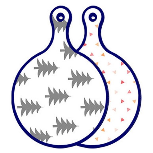 로엠디자인 블루에디션 양면 원형 서빙 도마 숲패턴3, 행황색삼각패턴, 1개
