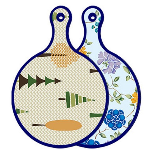 블루에디션 양면 원형 서빙 도마 숲패턴2, 로맨틱블루floral비색, 1개