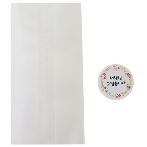 황씨네도시락 반투명M봉투 50p + 꽃 원형 스티커 선생님 고맙습니다 50p, 1세트