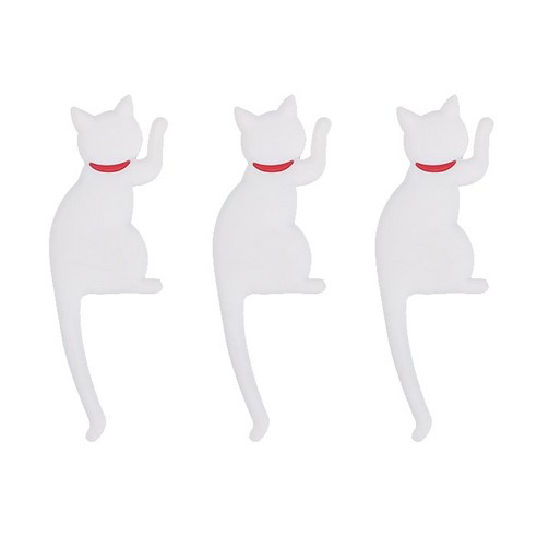 앤티스 주방용품 후크 타입 후면 고양이 냉장고 자석 3p, 화이트