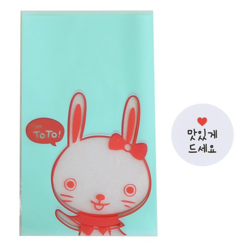 황씨네도시락 비접착 야미봉투 토끼 30p + 캘리 원형 스티커 선생님 맛있게 드세요 화이트 30p, 1세트