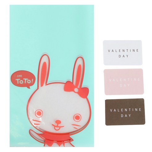 황씨네도시락 비접착 야미봉투 토끼 30p + 발렌타인 사각 스티커 30p, 1세트