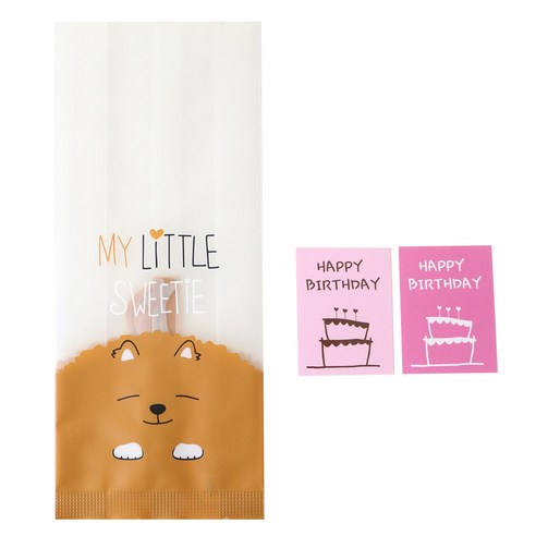 황씨네도시락 멍이M 포장봉투 30p + 케이크 생일 스티커 핑크 30p, 1세트