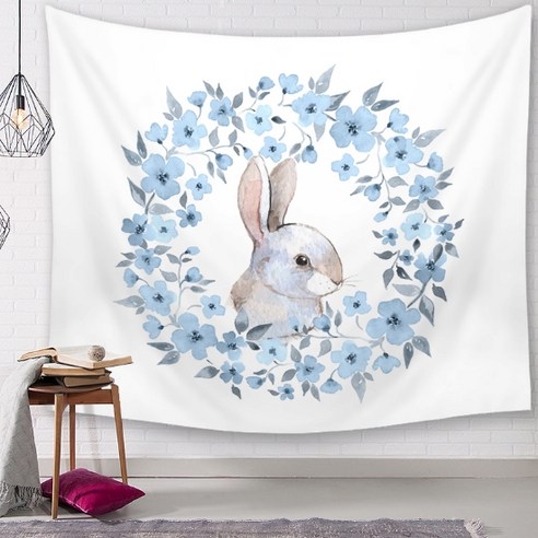 슈퍼식스 귀여운 다양한 토끼 일러스트 포스터 행잉 가리개, 2