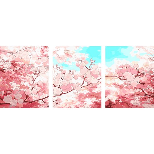 아트조이 DIY 명화그리기 물감 2세트 + 붓 3종 x 2세트 + 코팅제 6p 50x40cm 벚꽃하늘 3단세트, 혼합 색상