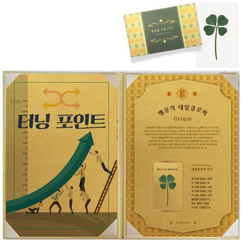 럭키심볼 행운의 선물 네잎클로버 생화 수능 고급케이스A4 + 생화 코팅카드, 터닝포인트, 1세트