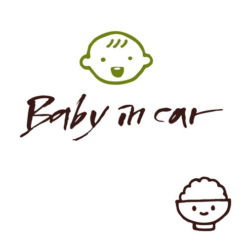 1AM 캘리 자동차 스티커 V3 ADD 2C 시크 Baby in car 웃는아기 + 주유구 스티커 밥, 진갈 + 올리브, 1세트