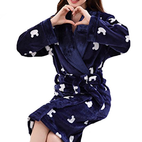 리빙조이 엘르 패턴 샤워 가운 M, 네이비베어, 1개