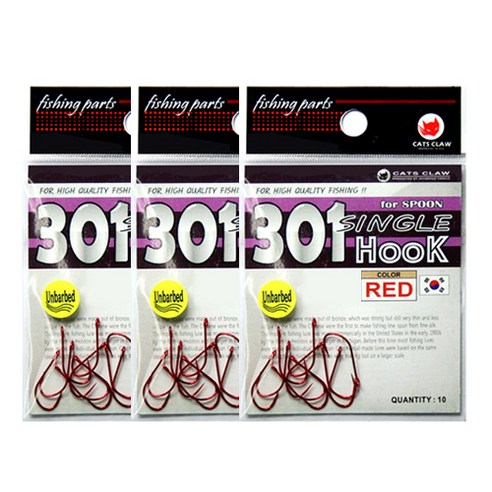캣츠크로우 301 무미늘 싱글 훅 RED 10p, 3개입
