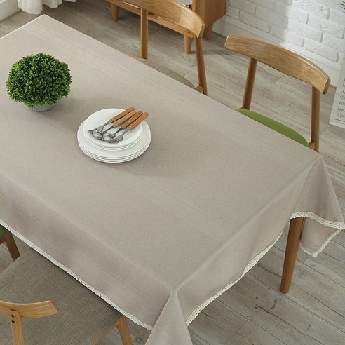 슈퍼식스 가장자리 레이스 포인트 파스텔톤 사각 식탁보, 베이지, 100 x 140 cm