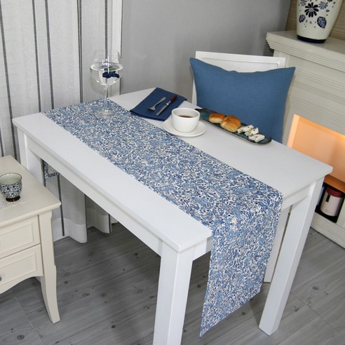 나산데코 린넨 브로큰 테이블 러너 RN64-1, 블루, 2인용(150 x 28 cm)