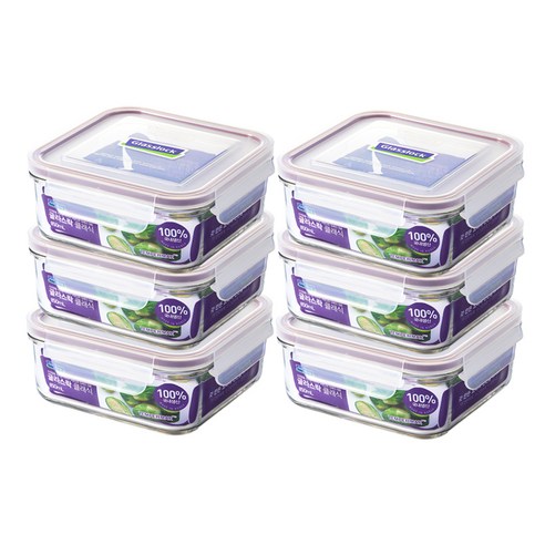 글라스락 퍼플 에디션 정사각 밀폐용기, 850ml, 6개