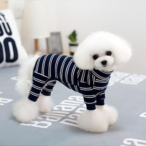 아이앤엘 강아지 스트라이프 올인원 티셔츠, NAVY