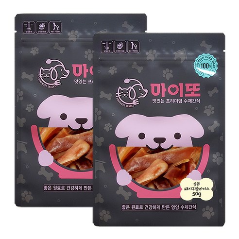 마이또 심쿵 반려견 국내산 수제간식, 돼지귀슬라이스맛, 2개입