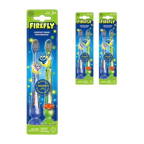 파이어플라이 유아용 LED 라이트업 타이머 칫솔 트윈, 랜덤발송, 3개, 2개입