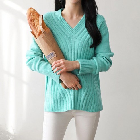 봉봉스토리 임산부 애플골지V넥 니트 티셔츠