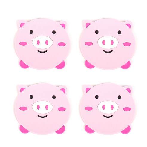 DM 알럽홈 동물캐릭터 실리콘 코스터 4p, 돼지