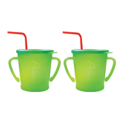 아가프라 매직빨대컵 300ml, 2개입, 그린, 그린