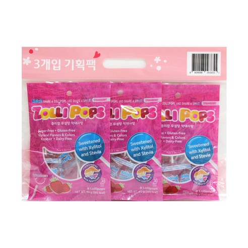 졸리팝 무설탕 막대사탕 딸기맛, 40g, 3개입