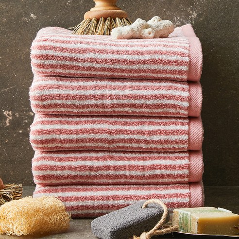 소프트터치 스트라이프 선염 수건 40 x 80 cm 170g 30수 면사, 핑크, 5개