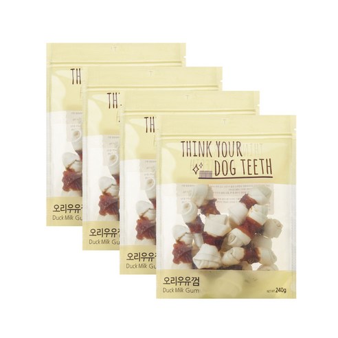 더주스 Think your dog teeth 딩고 소가죽 강아지 껌 소 15p, 오리우유껌, 4개입