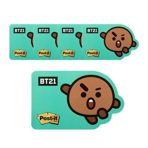 쓰리엠 포스트잇 강한점착용 모양노트 654 BT21, 슈키, 5개입