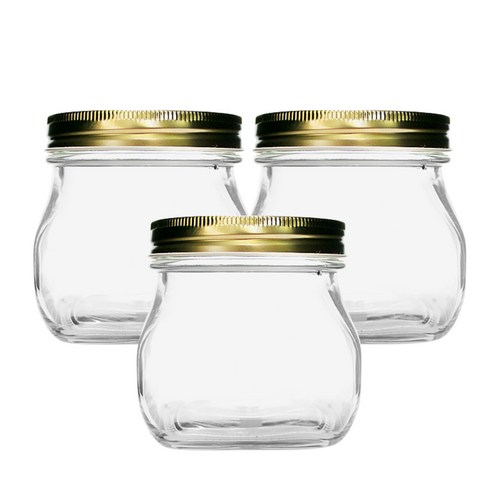 홈앤라이프 사각유리병 500 금속골드캡, 500ml, 3개입