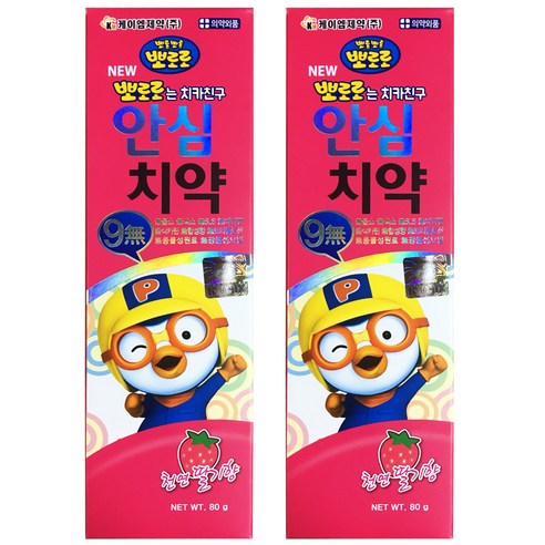 케이엠제약 뉴 뽀로로는 치카친구 안심치약 딸기향 3~5세, 80g, 2개입