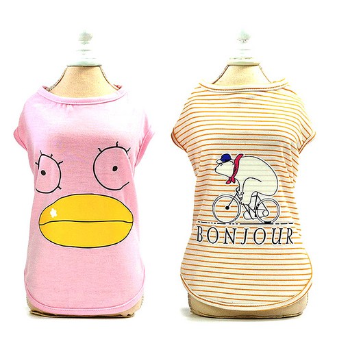 펫츠랜드 반려동물 티셔츠 2종 세트 빅마우스덕 핑크 + 봉쥬르 옐로우, 혼합 색상