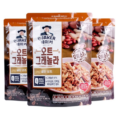 롯데제과 퀘이커 오트 그래놀라 시리얼 골든넛츠, 350g, 3개