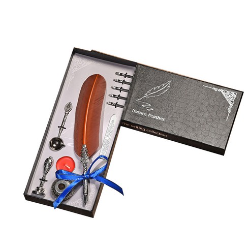 미니띠네 미니제이드 깃털 만년필 인장 서명 도구 세트, 1.0mm, 오렌지