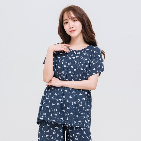 속옷미인 여성용 와플레이온 반팔 상하의 세트 파자마