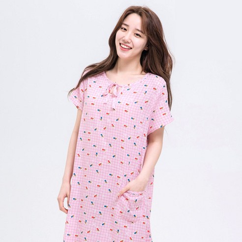 속옷미인 여성용 와플레이온 반팔 원피스 파자마