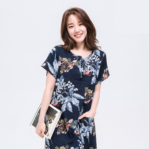 속옷미인 여성용 와플레이온 반팔 원피스 파자마