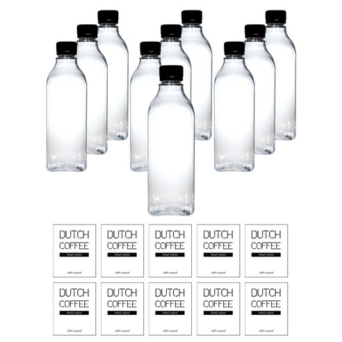 저스트인테리어 사각 더치커피병 500ml x 10p + 방수라벨 스티커 10종, 1세트