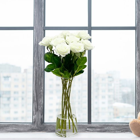 21세기트랜드 로라 장미 투명 보틀 화병, 하양