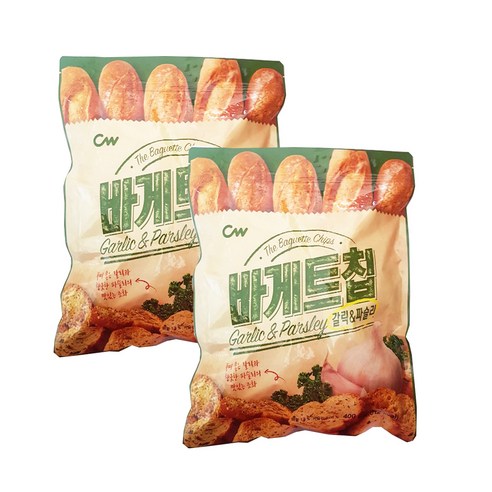 청우식품 바게트칩 갈릭&파슬리, 400g, 2개입