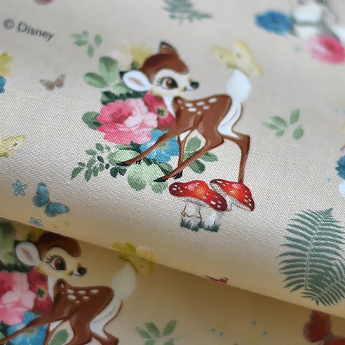 코튼빌 DTP 코튼 20수 밤비숲속친구 원단, 베이지