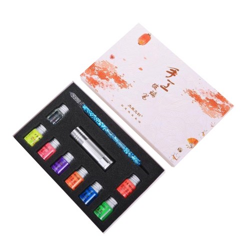 멜팅홈 에나멜 형광잉크 크리스탈 유리 만년필 세트, 0.5mm, 하늘