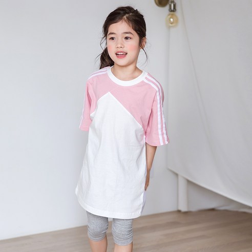 유라비 여아용 몬테 메시 반팔 롱티셔츠